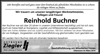 Traueranzeige von Reinhold Buchner von Pegnitz-Zeitung